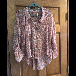 Free People Floral Flounce Top